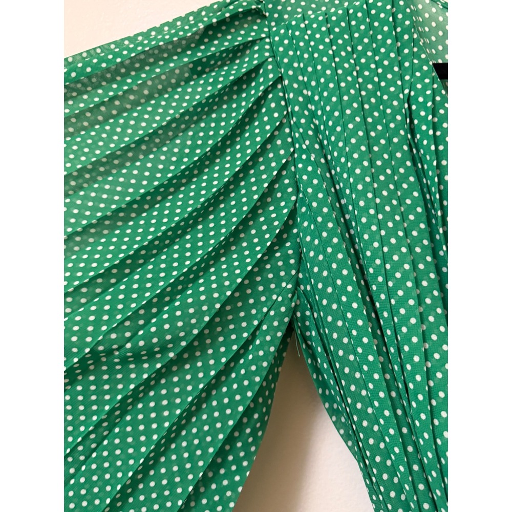 Endless Rose Green Polka Dot Pleated Long Sleeve Wide Leg Romper with Tie Waist - Picture 11 of 16